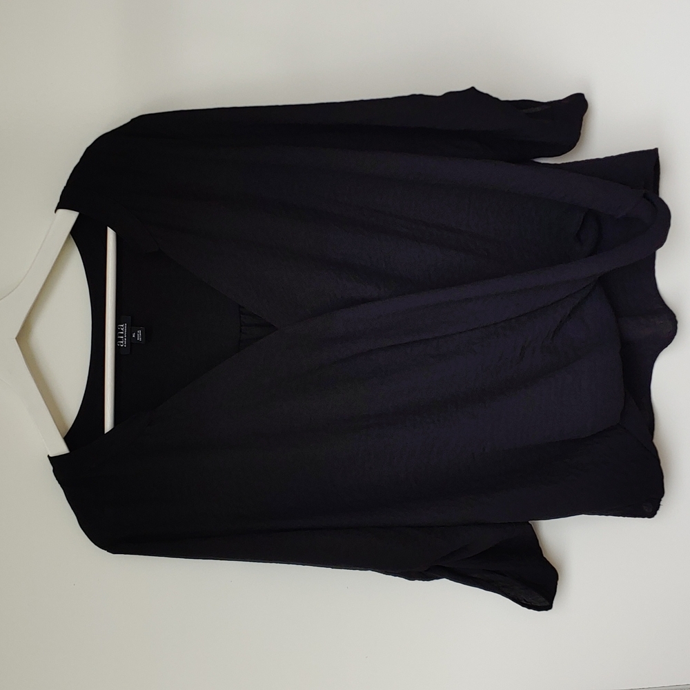 ANA black faux wrap lightweight blouse Size XL